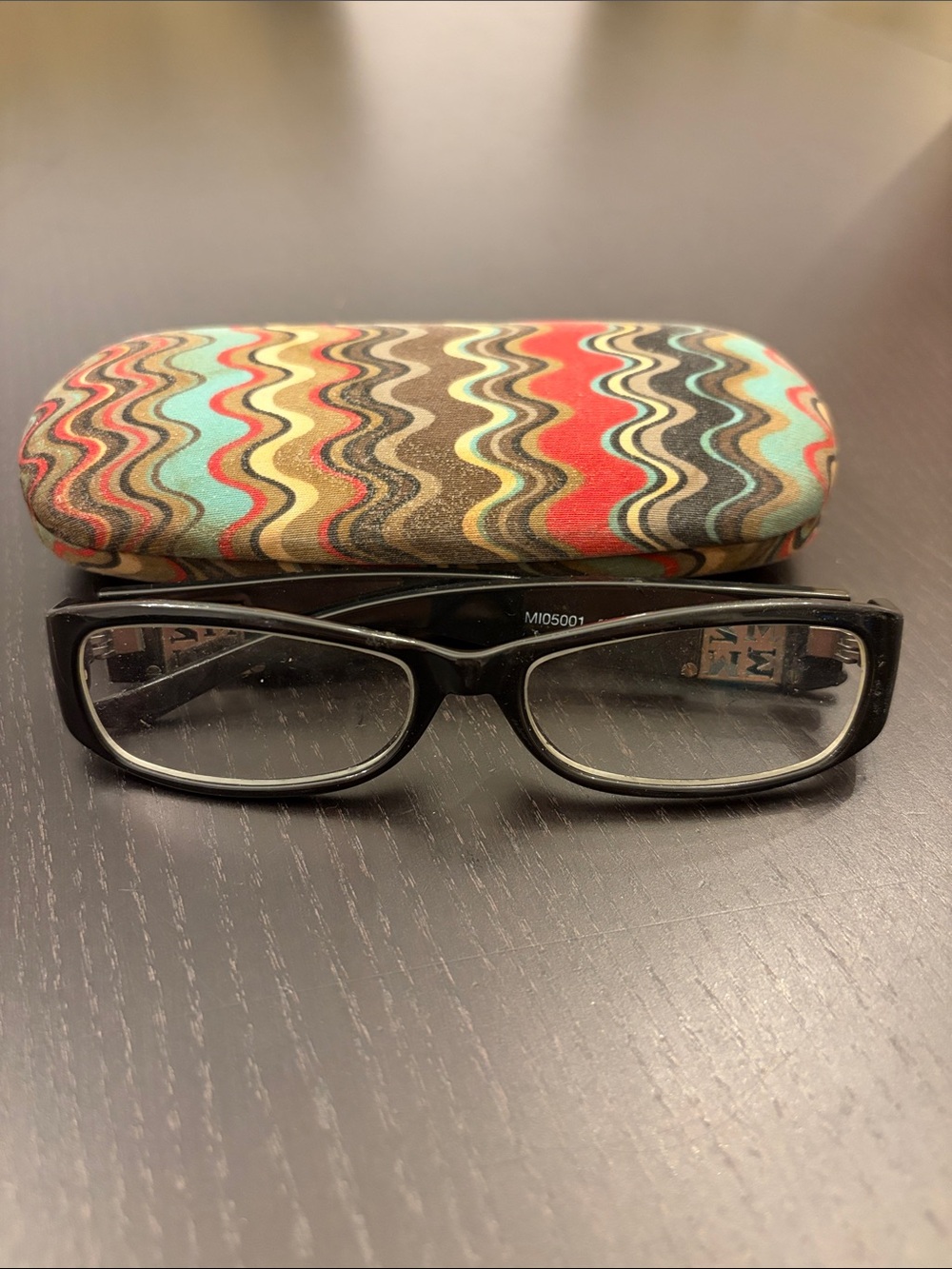 Missoni Black Rectangular Eyeglass Frames Silver M Logo Temple With Vintage Case